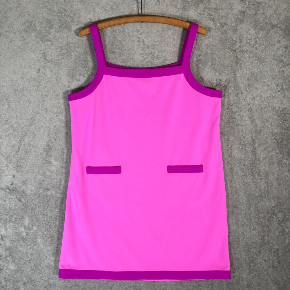 Trina Turk Pink Purple Colorblock Shift Dress Sleeveless Square Neck XL Mod
